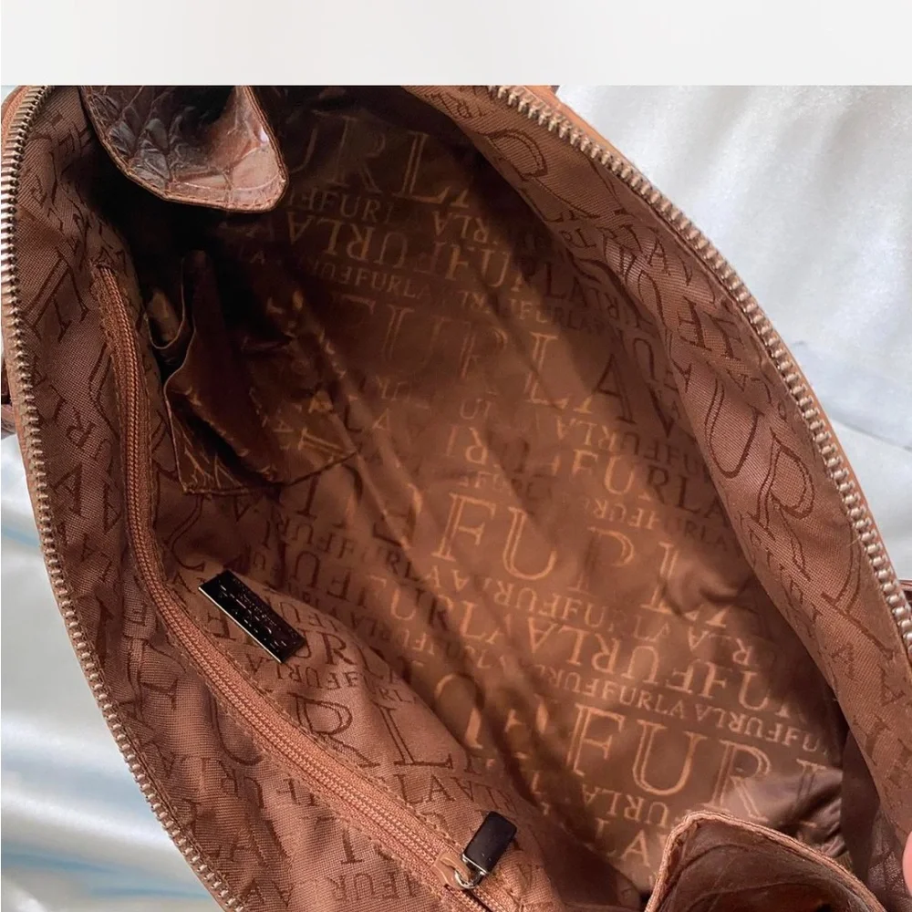 Furla Designer Brown Crocodile-Embossed Handbag Vintage - Picture 7 of 8